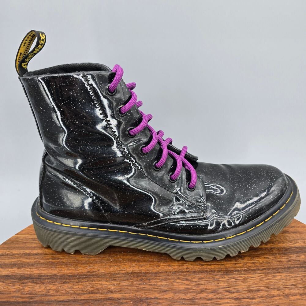 Dr. Martens Luana Boots Womens 8 M Black Purple Cosmic Glitter Patent Leather